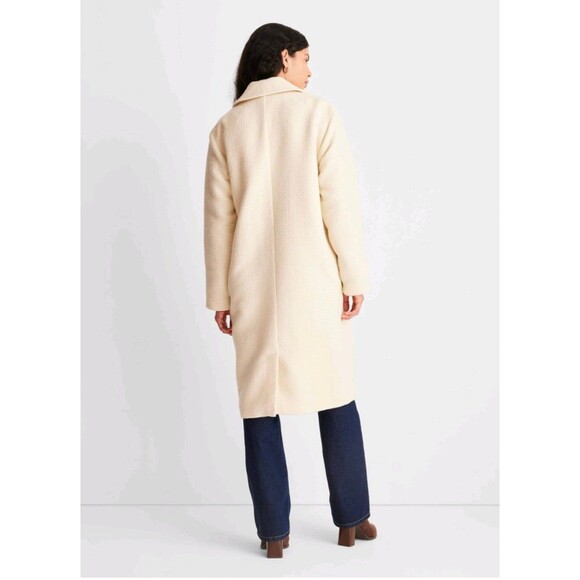 Women's Future Collective Notched Lapel Double Breasted Fringe Coat Cream Medium - Picture 3 of 8